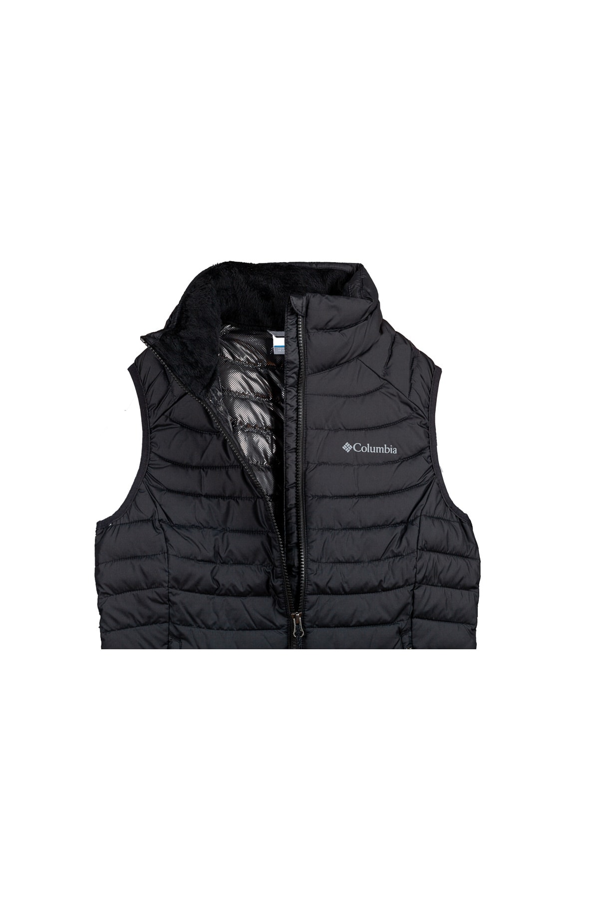 columbia women's white out puffer omni heat full zip insulated vest