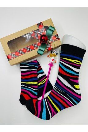 Yeni Yıl Hediye Paketli - Renkli Havlu Çorap - Süslü Kurşun Kalem PARİS1
