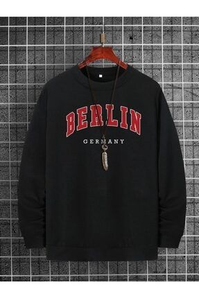 Erkek Siyah Berlin Baskılı Oversize Sweatshirt VBS-BERLIN