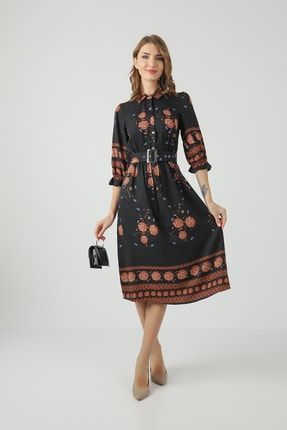Siyah Çiçekli Elbise 20K06877