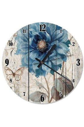 Mavi Çiçek Desenli Duvar Saati saaat-1455-30