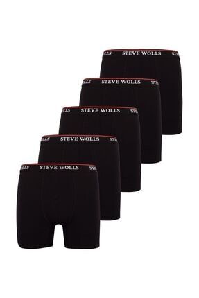 Erkek Siyah Düz Renk 5'li Boxer Set STEVEWOLLS-DS100