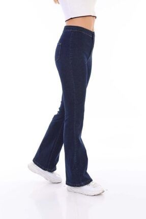 Kadın Lacivert Yüksek Bel Likrali Ispanyol Paça Jeans BKL00001