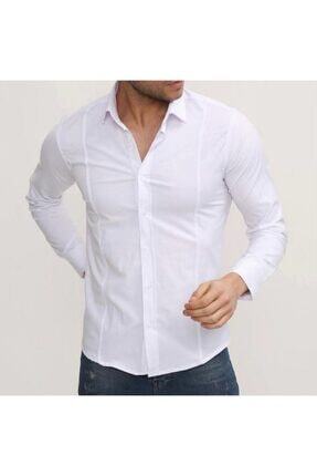 Kaan Alay Fashion Slim Fit Full Likralı Beyaz Gömlek
