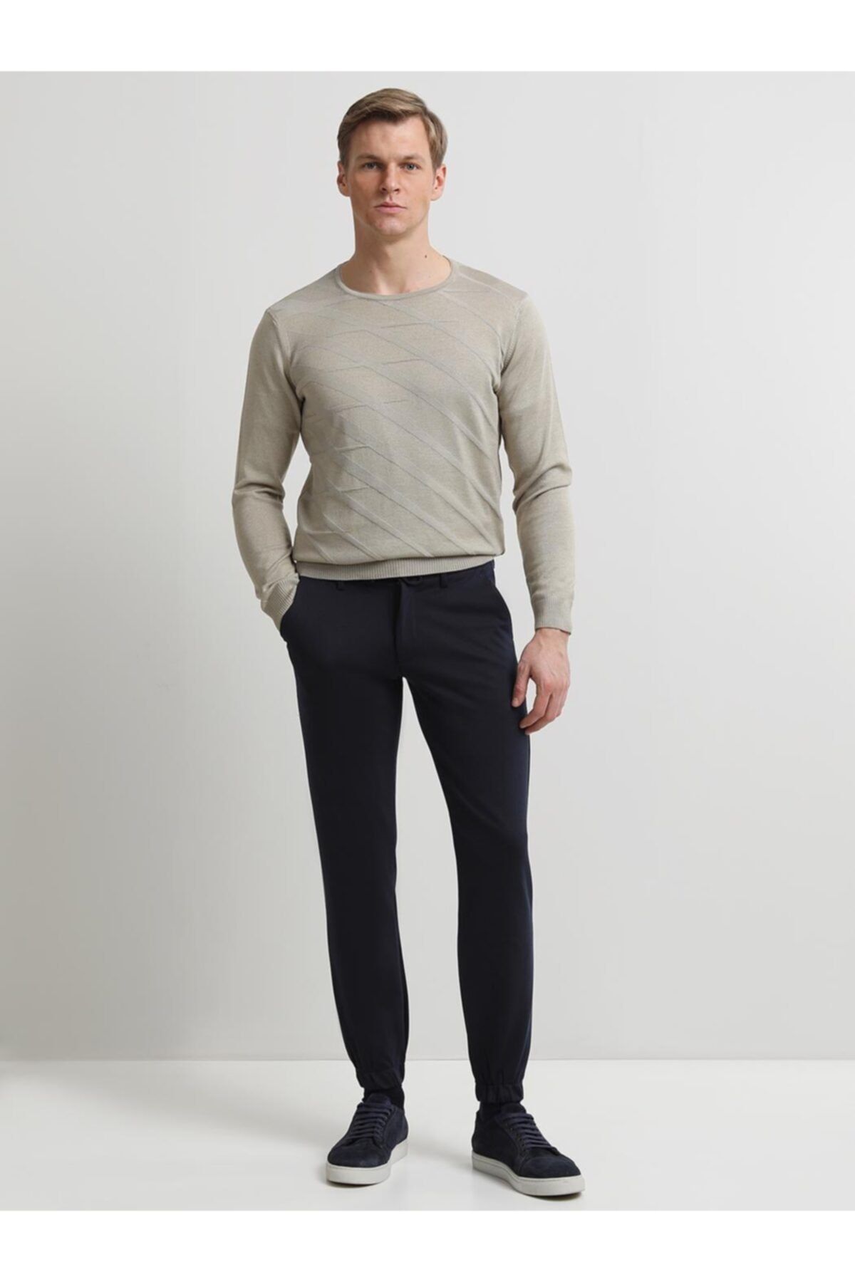 Kip Lacivert Dokuma Jogging Fit Smart Casual Pantolon