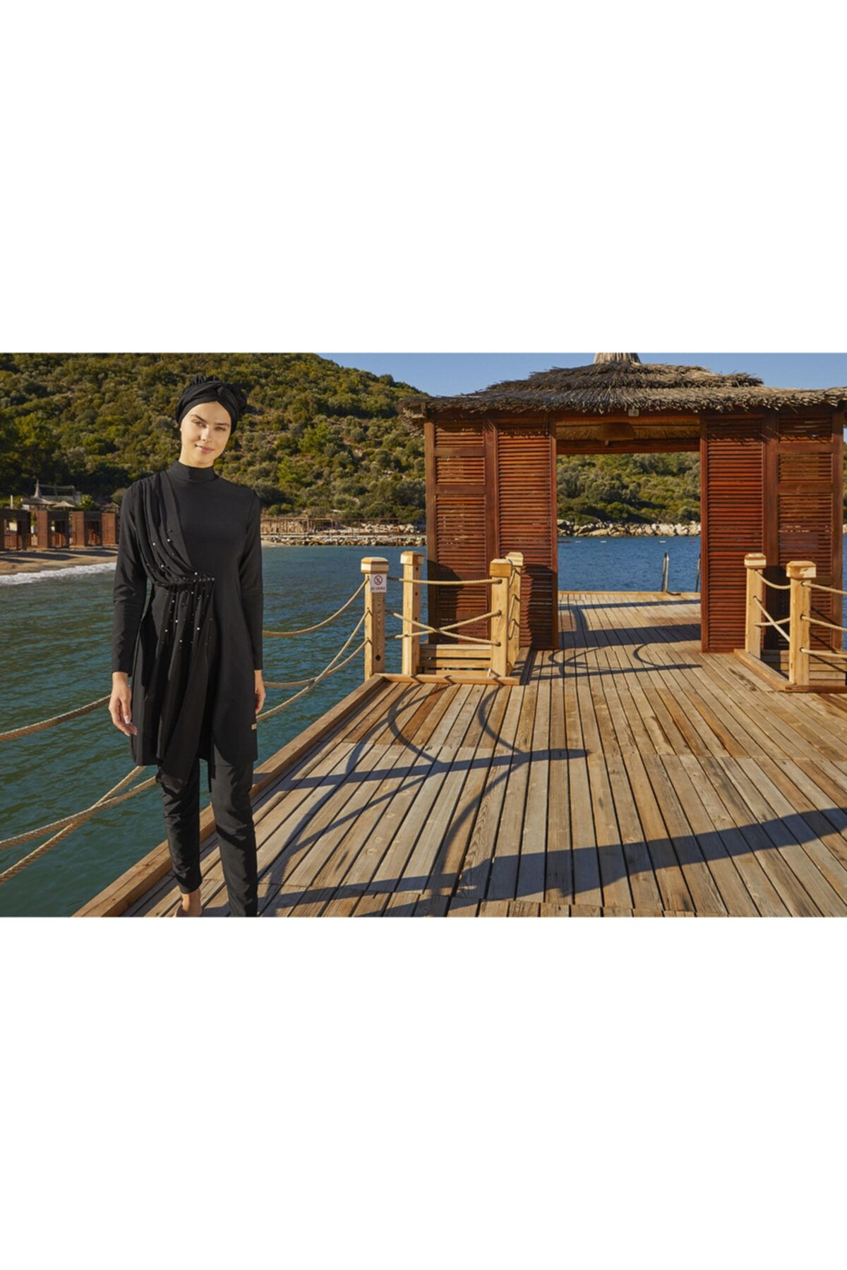 Adasea-Black Hijab SwimsuiT - Lycra, Tulle Pearl DeTail, Full Covered 4248 3