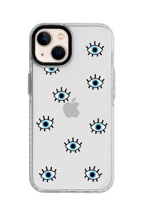 Iphone 13 Beyaz Kenarlı Anti Shock Mavi Gözler Desenli Telefon Kılıfı IP13ANTI-063
