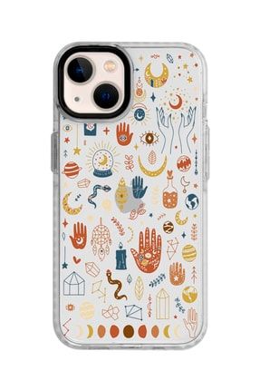 Iphone 13 Beyaz Kenarlı Anti Shock Tarot Sembolleri Desenli Telefon Kılıfı IP13ANTI-254