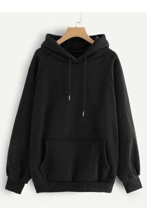 Unisex Siyah Düz Basic Sweatshirt siyah kapşonlu