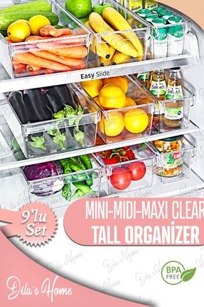 9'lu Mini-midi-maxi Tall Clear Buzdolabı & Dolap Içi Düzenleyici Organizer 9'lu Mega Clear Set