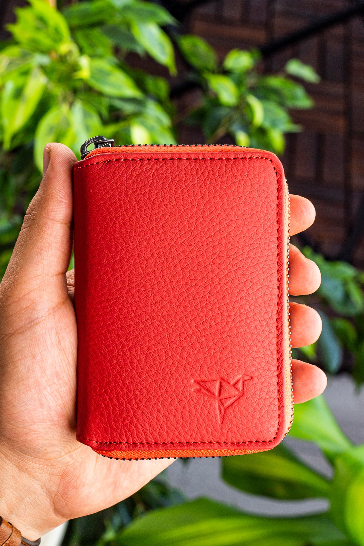 Chain Genuine Leather Dusty Rose Unisex Card Holder Wallet