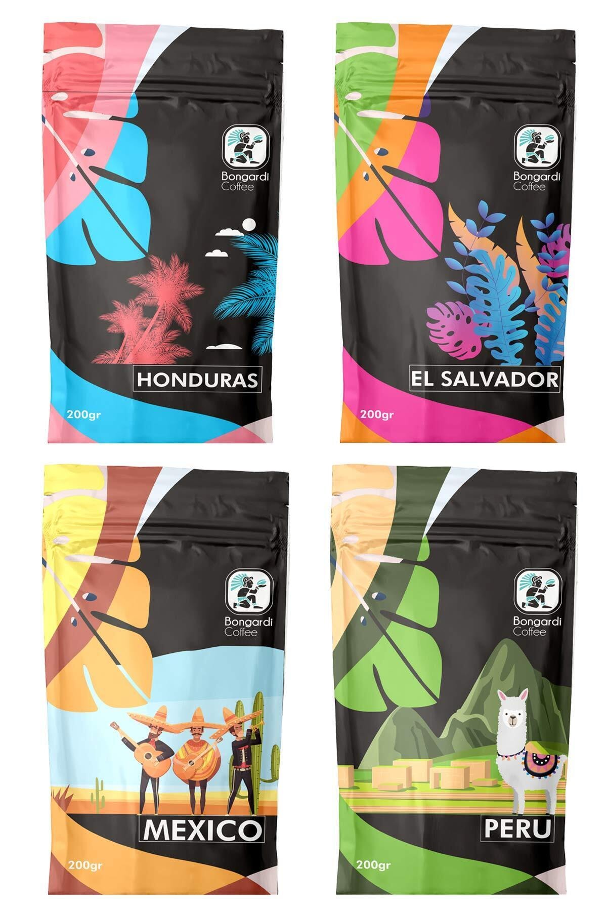 4x200 gr Peru Honduras Mexico El Salvador Filtre Kahve Seti