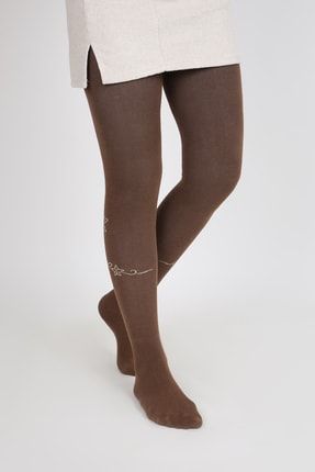 Bayan Çiçek Desen Kahverengi Pamuklu Külotlu Çorap 1 Adet M0B0301-0006
