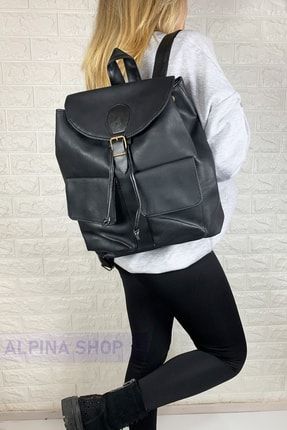 Alpina Shop Kadın Sırt Çantası Nubuk Deri Siyah QBGNB