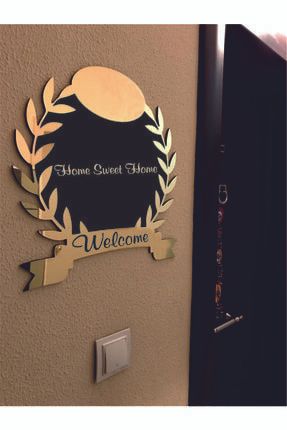 Home Sweet Home Yazılı Kapı Süsü Kapı Isimliği 30x30 Cm gold 30003