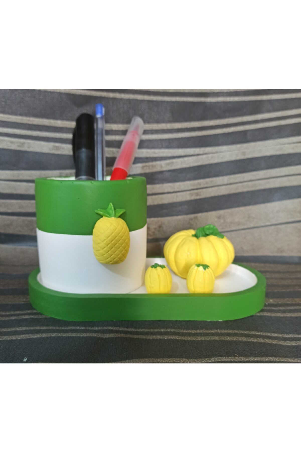 El Yapımı Beton Kalemlik Ananas-kabak Set