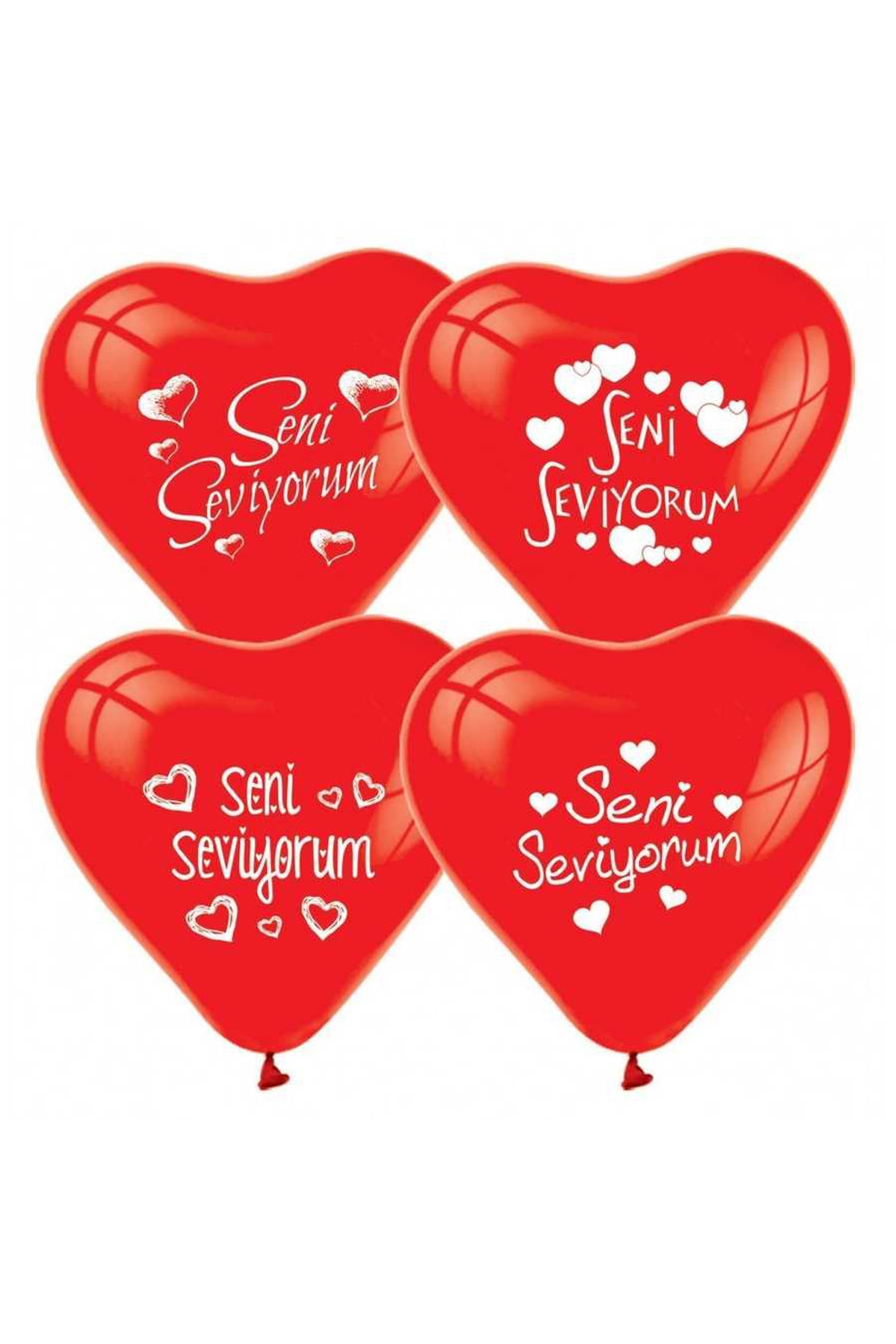 12 Adet Kırmızı Kalpli Seni Seviyorum Baskılı Balon Helyumla Uçan