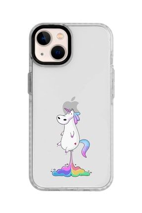 Iphone 13 Beyaz Kenarlı Anti Shock Unicorn Desenli Telefon Kılıfı IP13ANTI-012