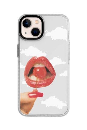 Iphone 13 Beyaz Kenarlı Anti Shock Jenner Kiss Desenli Telefon Kılıfı IP13ANTI-274