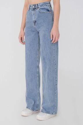 Kadın Cep Detaylı Süper Yüksek Bel Wide Leg Jeans Salaş Bol Paça Kot Pantolon ( Likralı ) 2CDHRMKAR271121