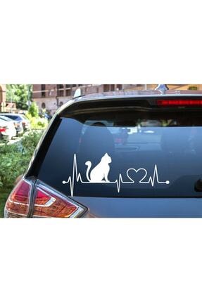 Kedi Kalp Ritmi Sticker 20x9 Cm Beyaz Renk 0409210050