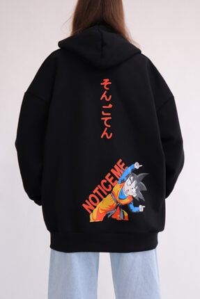Siyah Kapüşonlu Anime Dragon Ball Z Notice Me Sweatshirt EFBUTIK5327