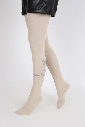 Çiçek Desen Bej Renk Pamuklu Külotlu Çorap 1 Adet M0B0301-0006