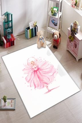 Gardenya Pembe Elbiseli Balerin Prenses Kız Çocuk Odası Halısı KHH4311