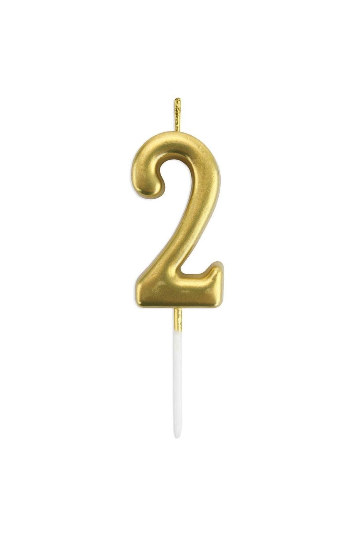 Huzur Party Store 2 Yaş Gold Rakam Mum Altın Renk Doğum Günü Pasta Mumu Sarı Renkli Parlak Parti Mumu