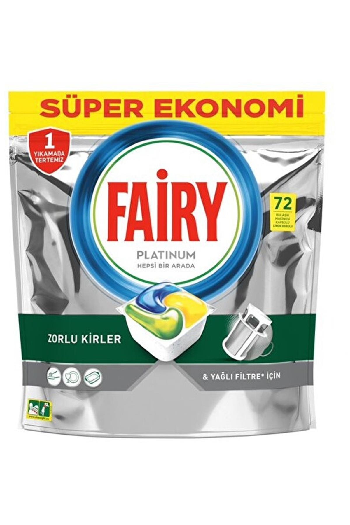 Fairy Marka: Platinum 72 Yıkama Bulaşık Makinesi Deterjanı Kapsülü Limon Kokulu