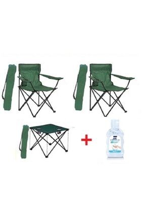 2 Adet Yeşil Katlanır Kamp Sandalyesi 1 Adet Masa Piknik Çantalı Jel MS3Y