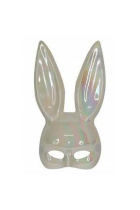Kulaklı Tavşan Bunny Maske Hologramlı Krem Beyaz Z00002421