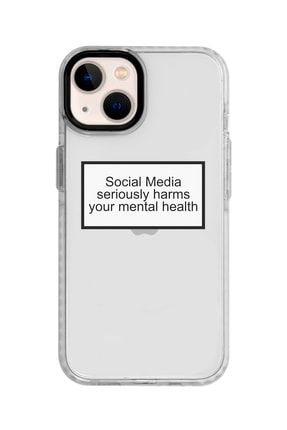 Iphone 13 Beyaz Kenarlı Anti Shock Social Media Desenli Telefon Kılıfı IP13ANTI-025