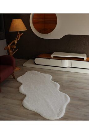 Akrilik Beyaz Tavşan Post Yolluk Yatak Oda Halısı Dekoratif Salon Halısı 90x200 arte-ps-b1