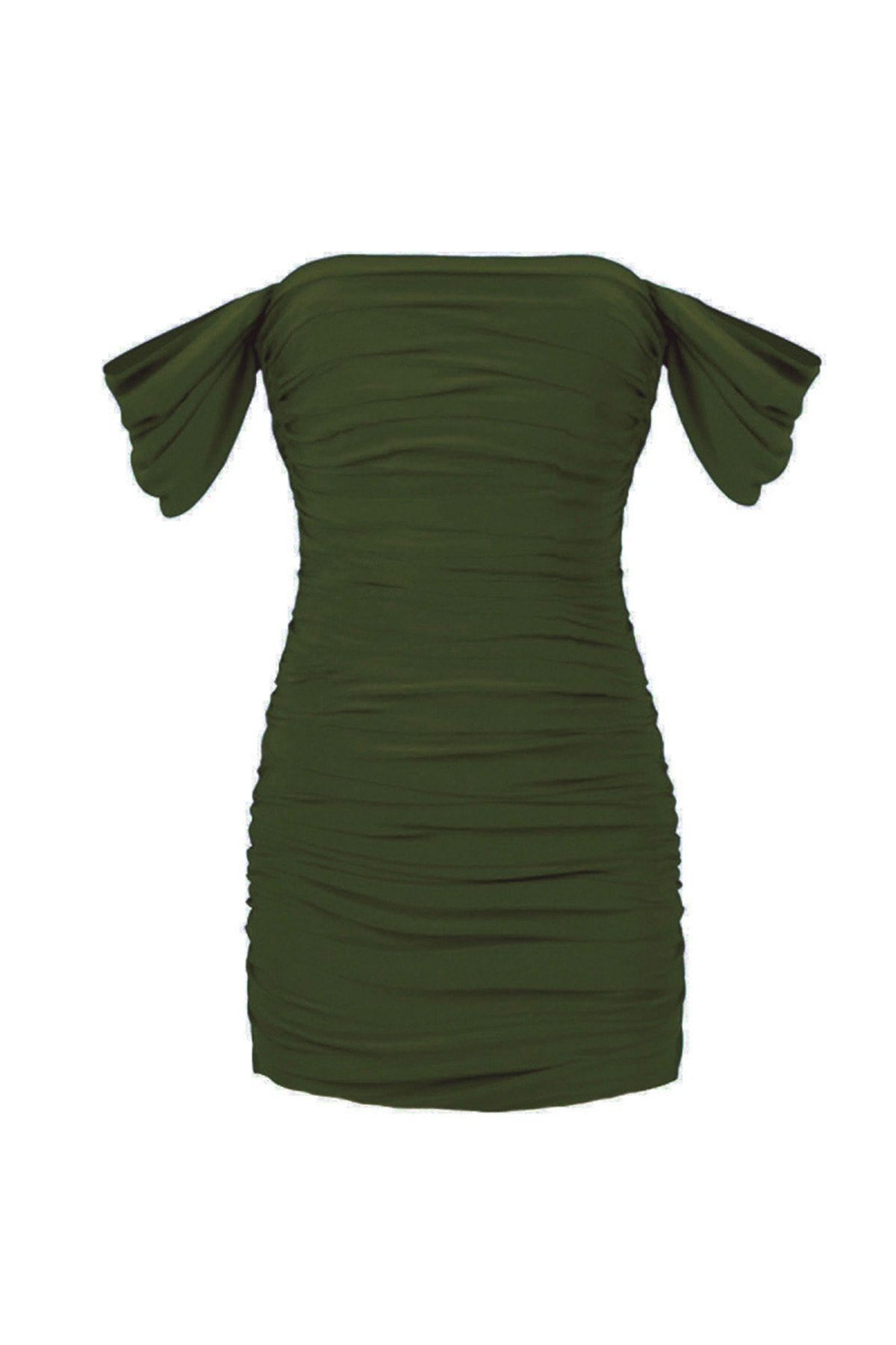 Whenever Company Drapowana Sukienka Mini Z Rękawami W Kolorze Khaki Kobieta - 40