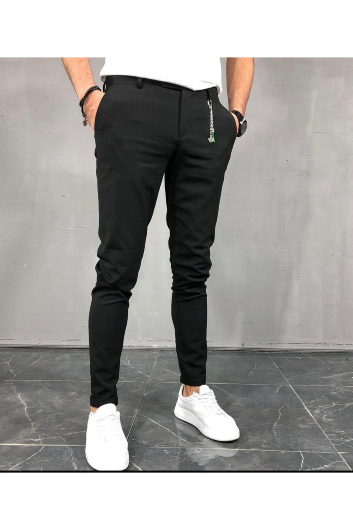 moda biz Italyan Kesim Slim Fit Siyah Kumaş Pantolon