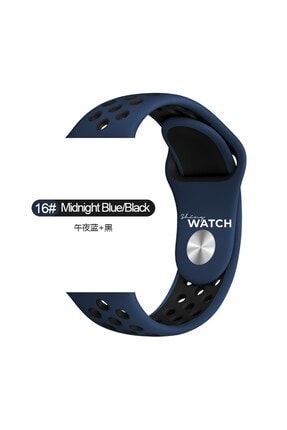 Apple Watch Uyumlu Delikli Silikon Kordon 42/44mm Midnight Blue Black SHNYTCH0021
