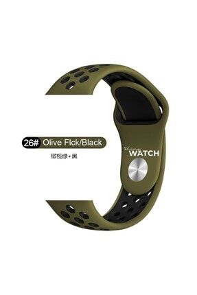 Apple Watch Uyumlu Delikli Silikon Kordon 42/44mm Olive Flck Black SHNYTCH0021
