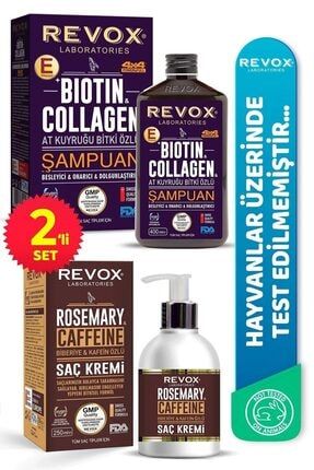 Biotin & Kolajen E Vitamini Destekli Saç Bakım Şampuanı Biberiye Ve Kafein Özlü Saç Kremi RBK100