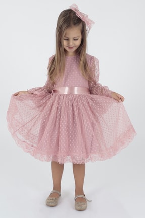 Ahenk Kids Kız &Ccedil;ocuk Tokalı T&uuml;l Elbise Ak2209
