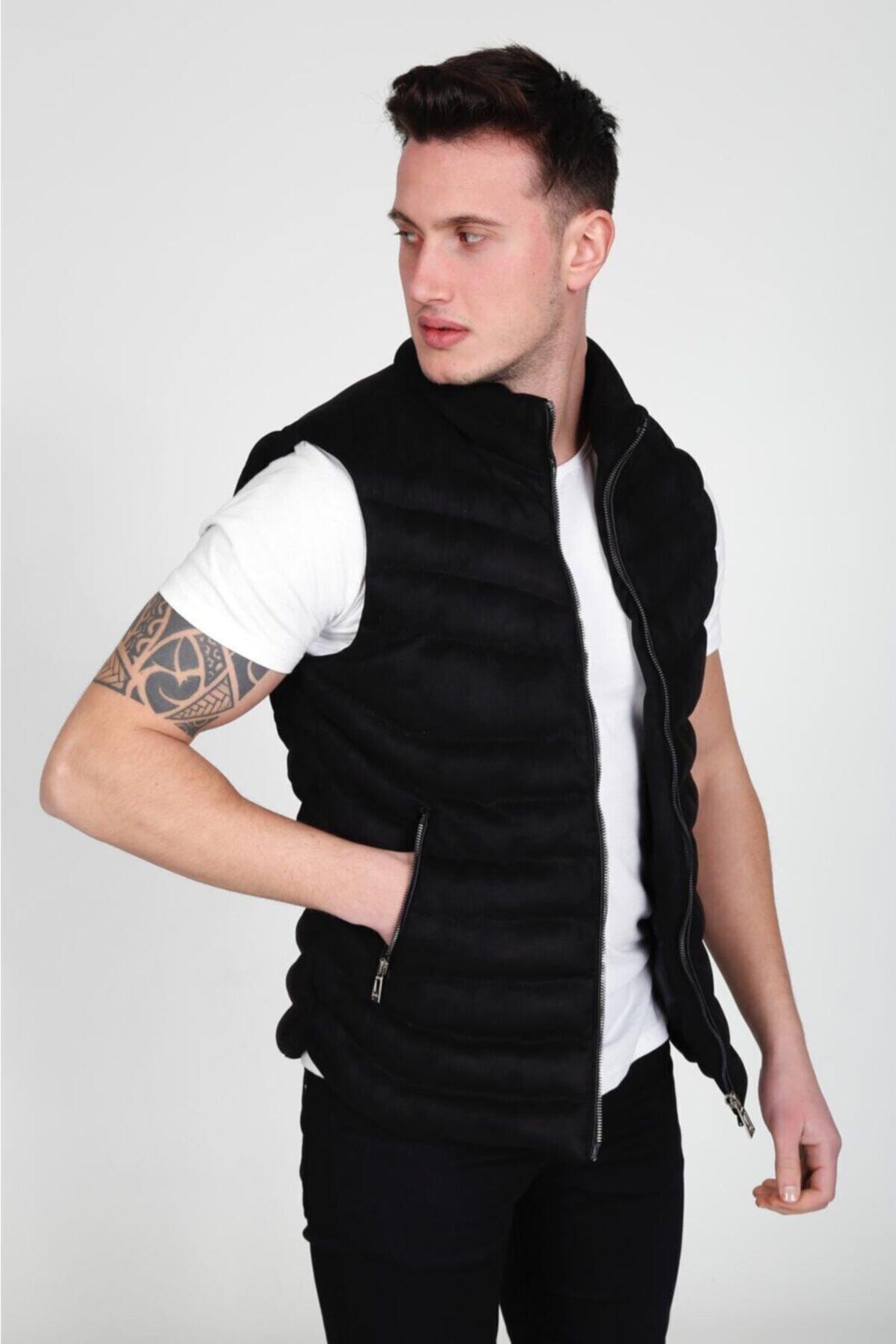 Genel Markalar Erkek Siyah Nubuk Süet Şişme Yelek