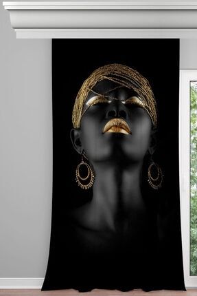 Afrika Siyahi Makyajlı Kadın Desenli Dekoratif (tek Kanat ) Fon Perde FON1833