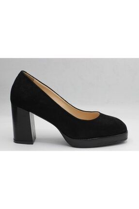 Kadın Hakiki Deri Siyah Süet Platformlu Rahat Kalın Topuklu Ayakkabı TYC00238158510