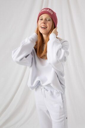 Kadın Vibe Oversize Beyaz Sweatshirt VBS0065