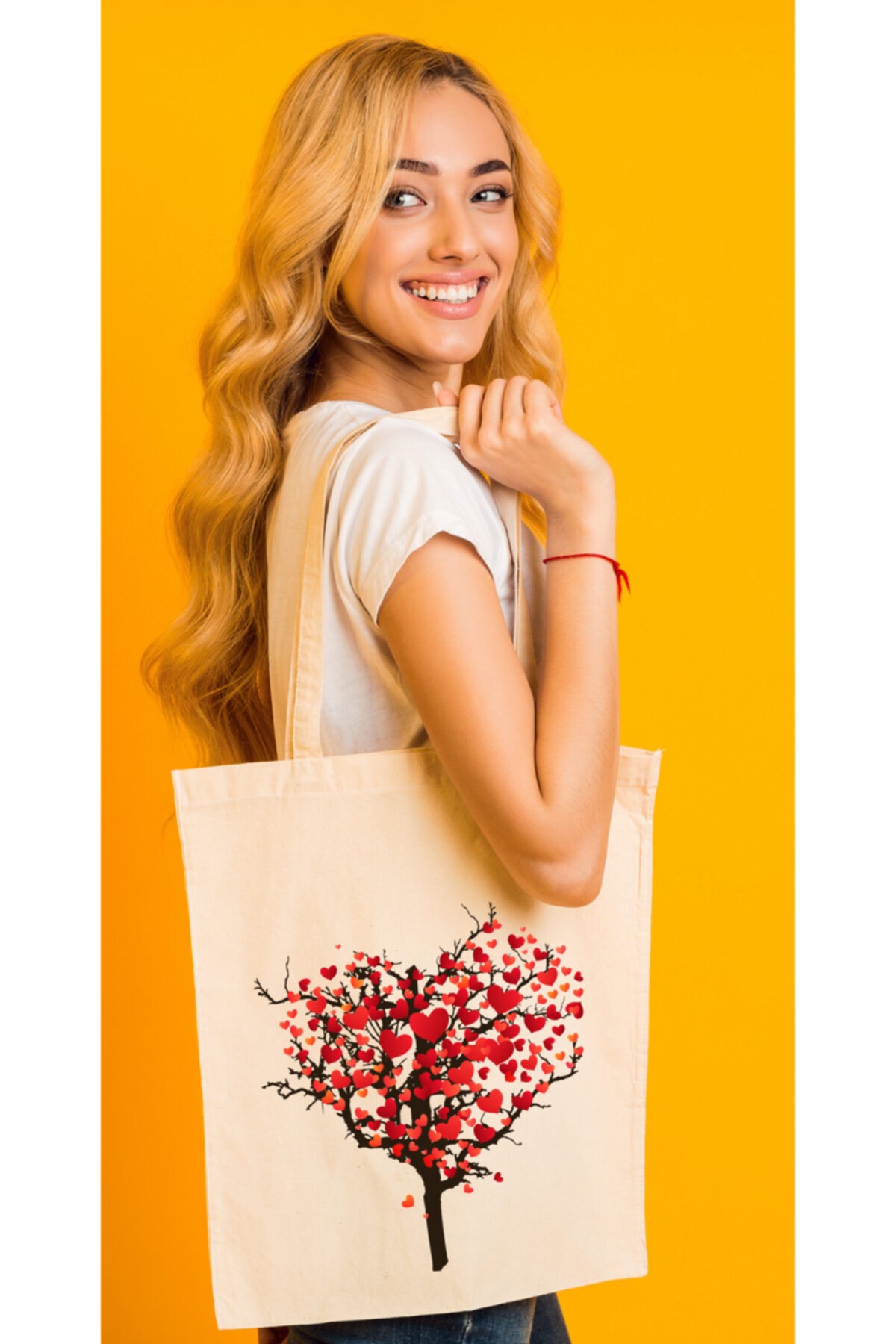 Cloth Bag - Heart Wood Printed Raw Cloth Bag