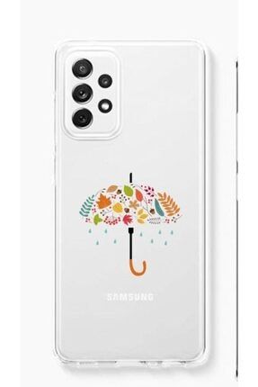 Galaxy A52 Renkli Şemsiye Desenli Şeffaf Kılıf
