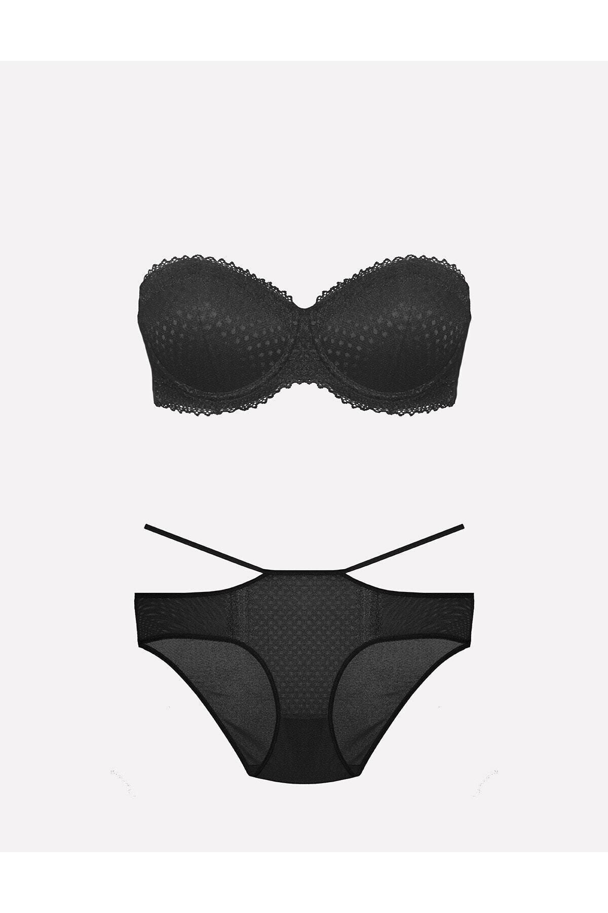 Nurteks Women's Black Padded Push-up Strapless Bra and Panties Set 75-90b -  Trendyol