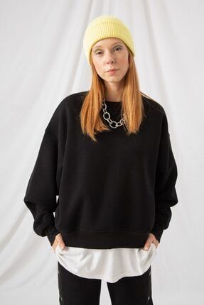 Kadın Vibe Oversize Siyah Sweatshirt VBS0065