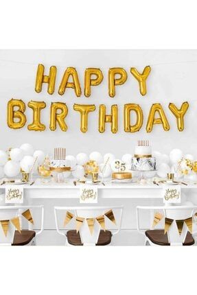 Altın Renk Happy Birthday Folyo Doğum Günü Balonu 35 Cm stokMCXK155