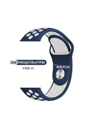Apple Watch Uyumlu Delikli Silikon Kordon 42/44mm Midnight Blue White SHNYTCH0021